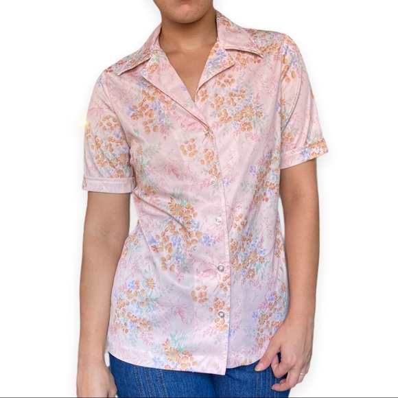 Vintage 70s Floral Print Button Down Blouse - Picture 3 of 8